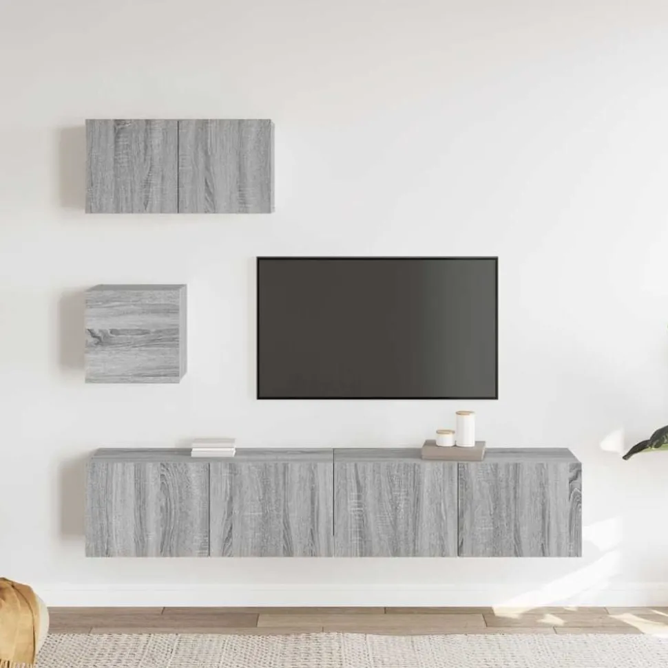 vidaXL 4-delige Tv-meubelset bewerkt hout grijs sonoma eikenkleurig