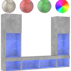 vidaXL 5-delige Tv-wandmeubelset met LED bewerkt hout betongrijs