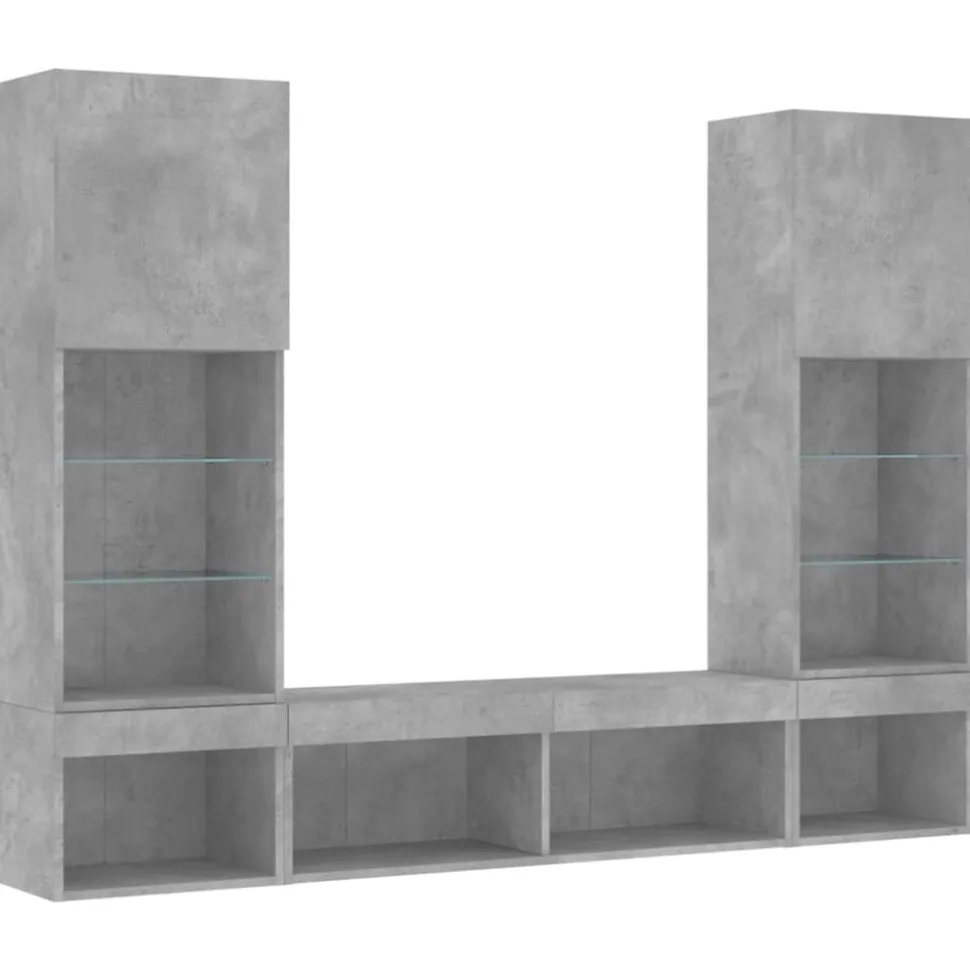 vidaXL 5-delige Tv-wandmeubelset met LED bewerkt hout betongrijs
