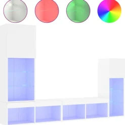 vidaXL 4-delige Tv-wandmeubelset met LED-verlichting bewerkt hout wit