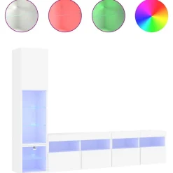 vidaXL 4-delige Tv-wandmeubelset met LED-verlichting bewerkt hout wit