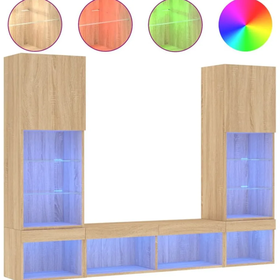 vidaXL 5-delige Tv-wandmeubelset met LED bewerkt hout sonoma eiken