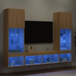 vidaXL 5-delige Tv-wandmeubelset met LED bewerkt hout sonoma eiken