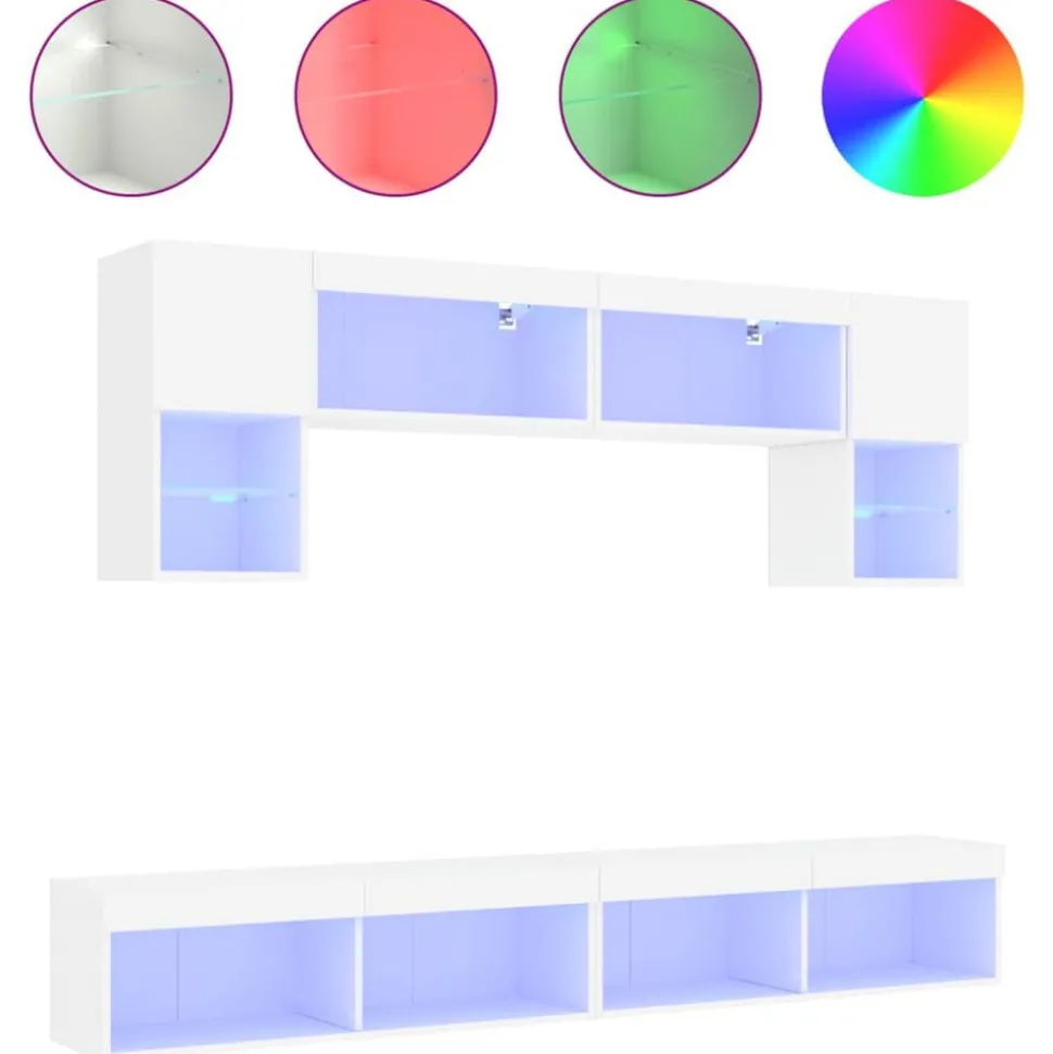 vidaXL 6-delige Tv-wandmeubelset met LED-verlichting bewerkt hout wit