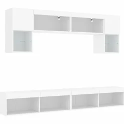 vidaXL 6-delige Tv-wandmeubelset met LED-verlichting bewerkt hout wit