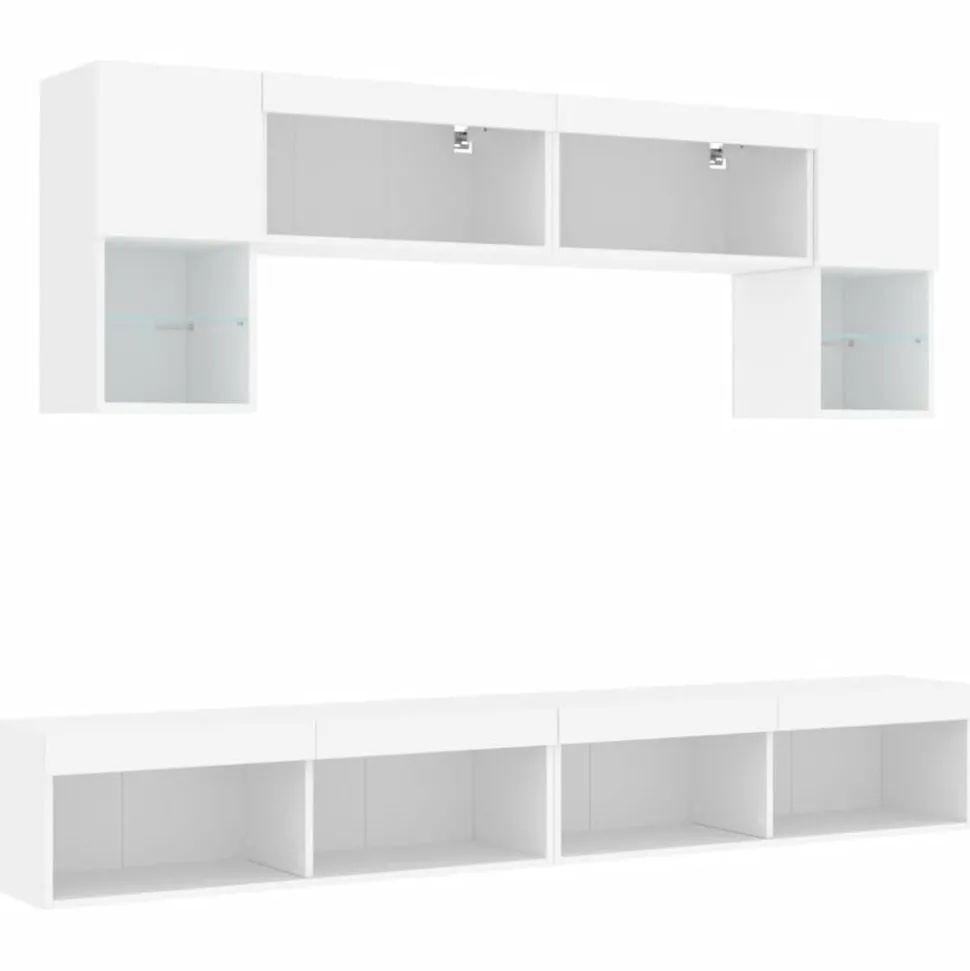 vidaXL 6-delige Tv-wandmeubelset met LED-verlichting bewerkt hout wit