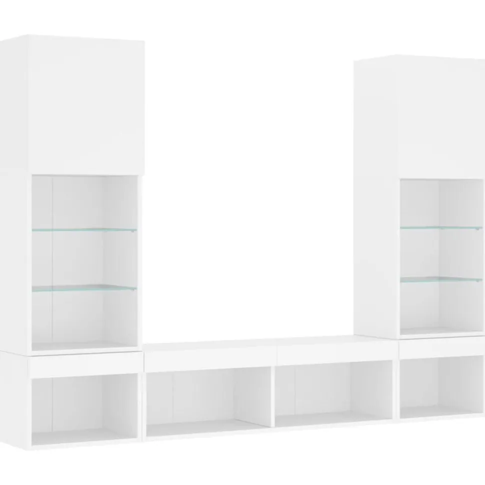 vidaXL 5-delige Tv-wandmeubelset met LED-verlichting bewerkt hout wit
