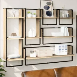 vidaXL 6-delige Wandschappenset met stangen bewerkt hout sonoma eiken