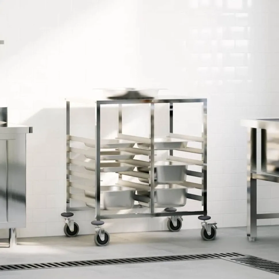vidaXL Dienbladenwagen met 12 GN-bakken 75x55x87 cm roestvrij staal