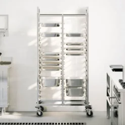 vidaXL Dienbladenwagen met 32 GN-bakken 75x55x162,5 cm roestvrij staal