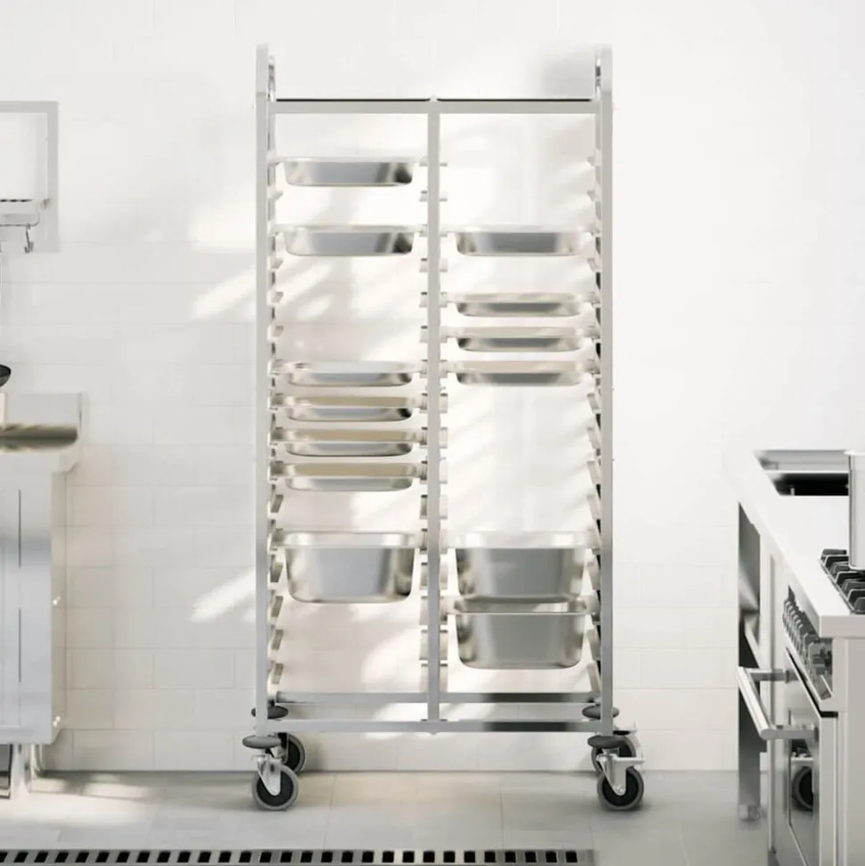 vidaXL Dienbladenwagen met 32 GN-bakken 75x55x162,5 cm roestvrij staal
