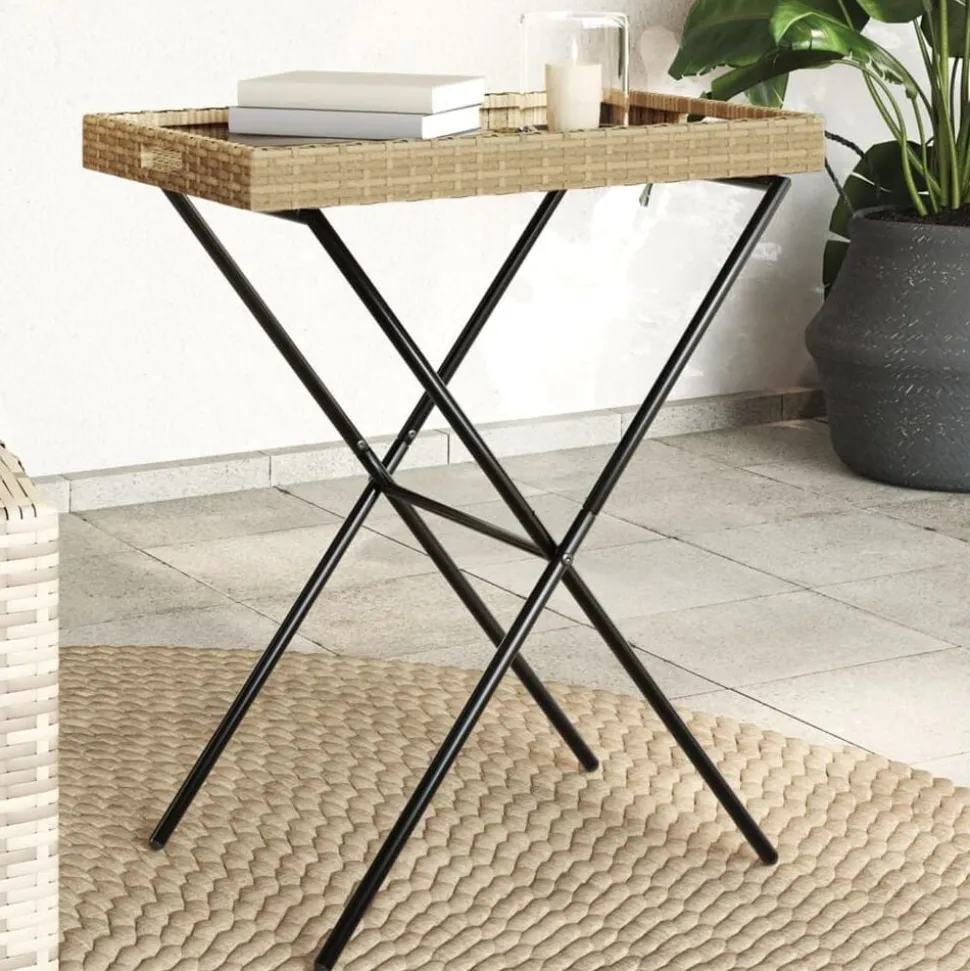 vidaXL Dienbladtafel inklapbaar 65x40x75 cm poly rattan beige