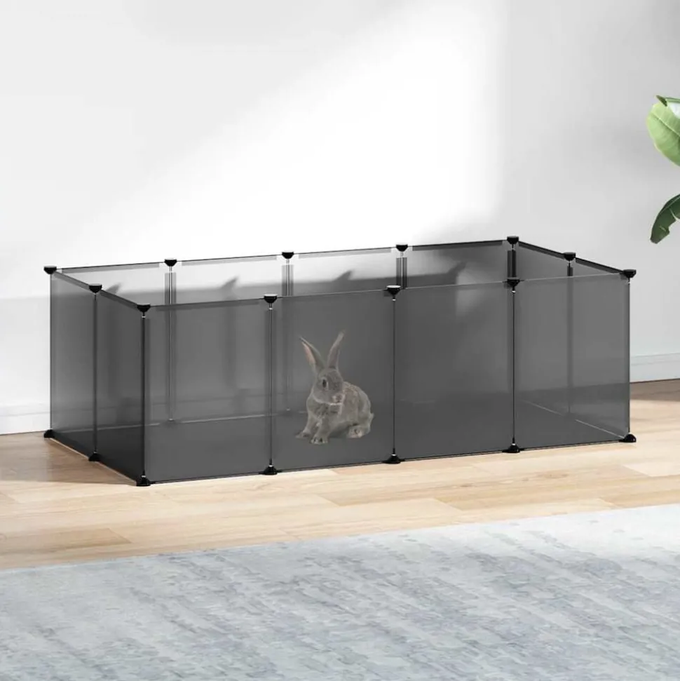 vidaXL Dierenhok klein 144x74x46,5 cm polypropeen en staal zwart