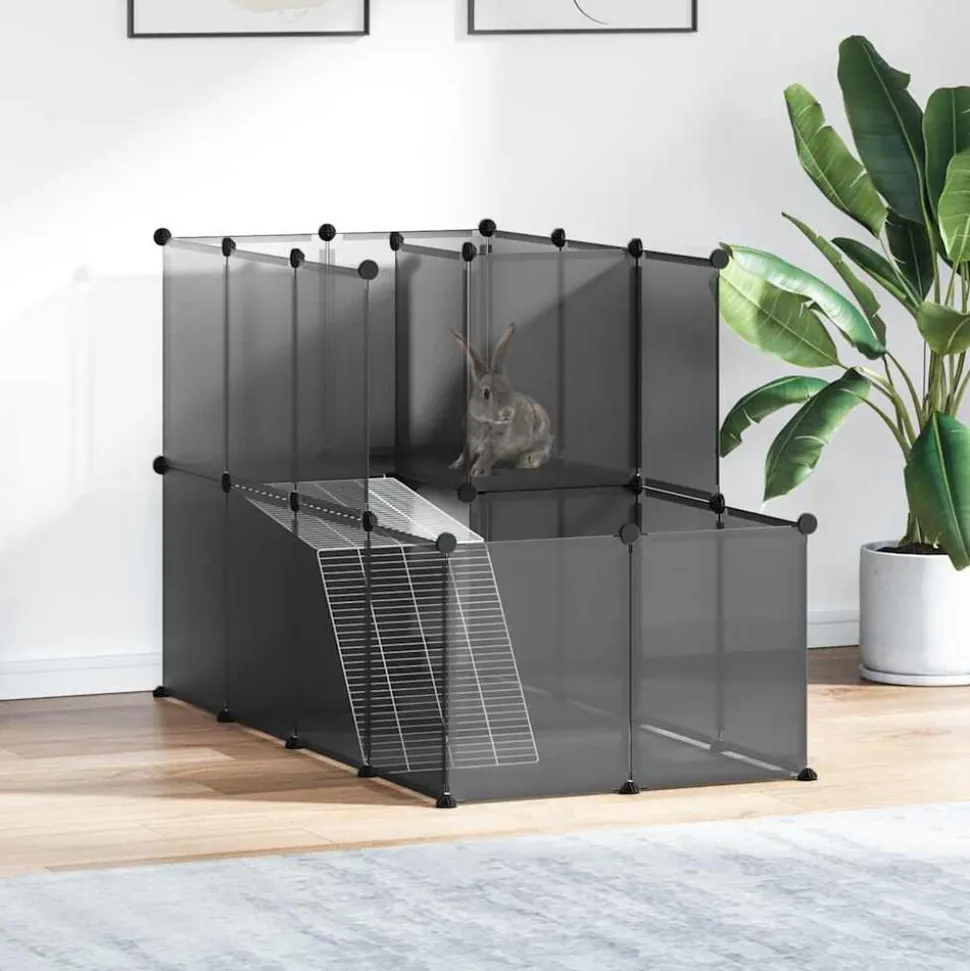 vidaXL Dierenhok klein 142x74x93 cm polypropeen en staal zwart