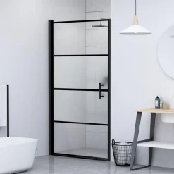 vidaXL Douchedeur halfmat 81x195 cm gehard glas zwart