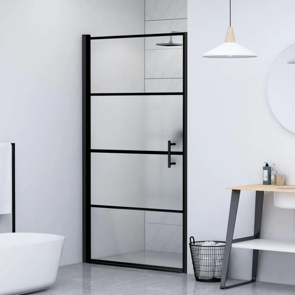 vidaXL Douchedeur halfmat 81x195 cm gehard glas zwart