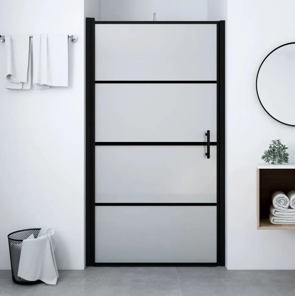 vidaXL Douchedeur mat 81x195 cm gehard glas zwart