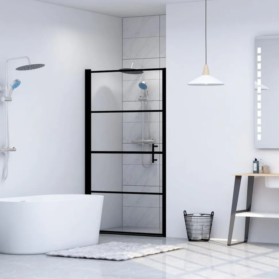 vidaXL Douchedeur 81x195 cm gehard glas zwart