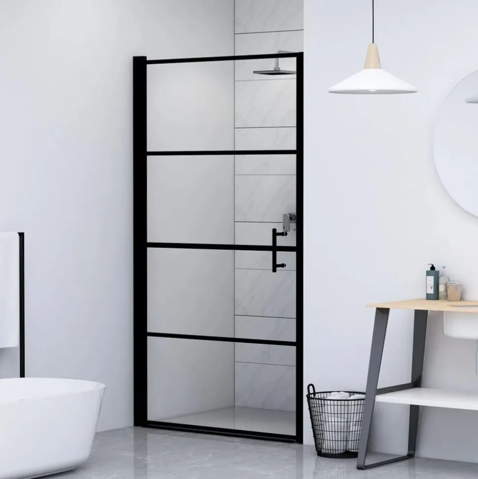 vidaXL Douchedeur 81x195 cm gehard glas zwart
