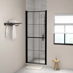 vidaXL Douchedeur 81x195 cm gehard glas zwart