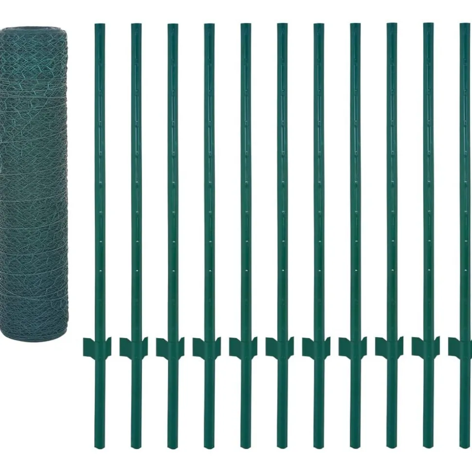 vidaXL Draadgaashek met palen 25x0,5 m staal groen