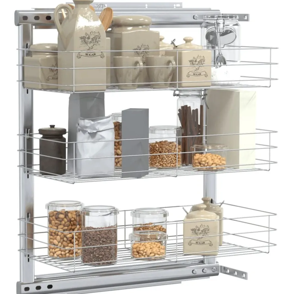 vidaXL Draadmand keuken uittrekbaar 3-laags 47x25x56 cm zilverkleurig