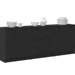 vidaXL Dressoir 3 pcs Zwart Eiken 180 x 30 x 70 cm Bewerkt hout