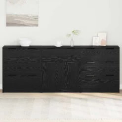 vidaXL Dressoir 3 pcs Zwart Eiken 181 x 30 x 70 cm Bewerkt hout