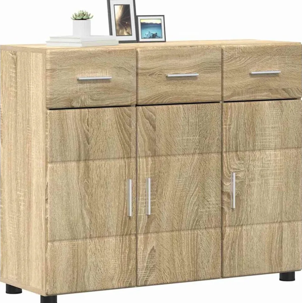 vidaXL Dressoir FLORIN Sonoma Eiken 88,5 x 30,5 x 73 cm Bewerkt hout