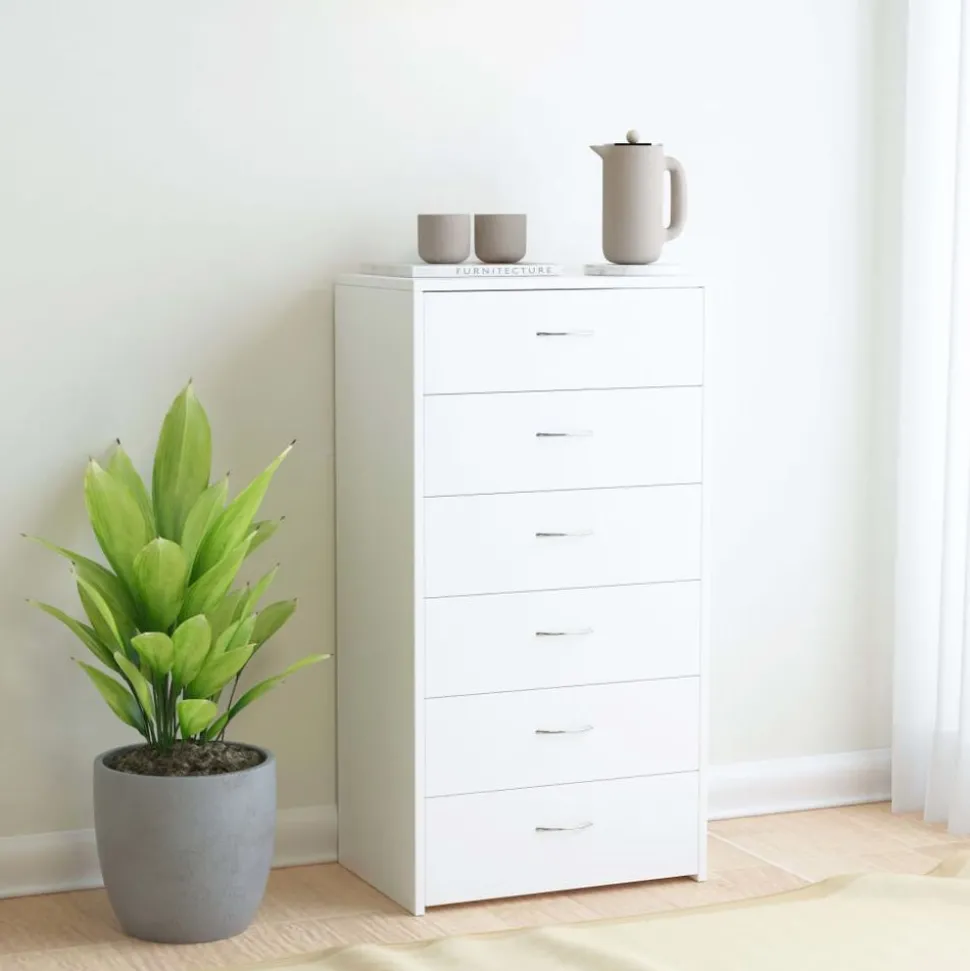 vidaXL Dressoir met 6 lades 50x34x96 cm bewerkt hout wit