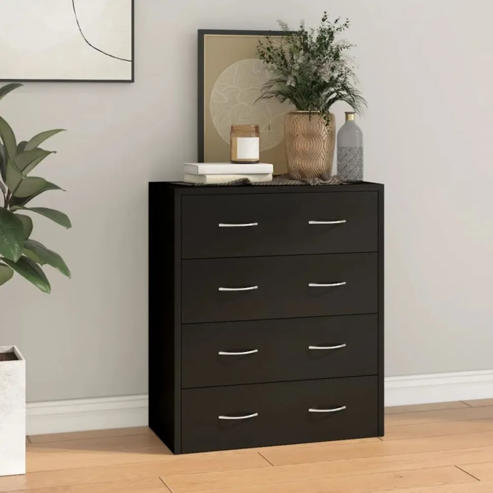 vidaXL Dressoir met 4 lades 60x30,5x71 cm zwart