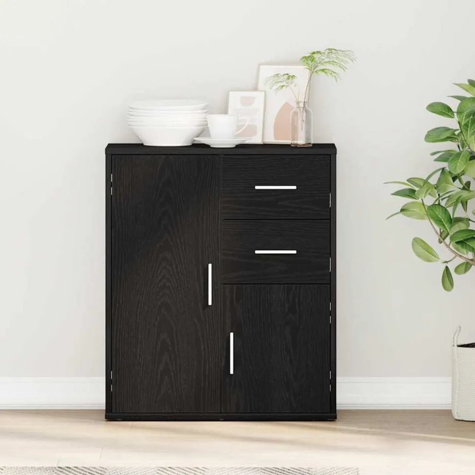 vidaXL Dressoir met lade Zwart Eiken 60 x 31 x 70 cm Bewerkt hout