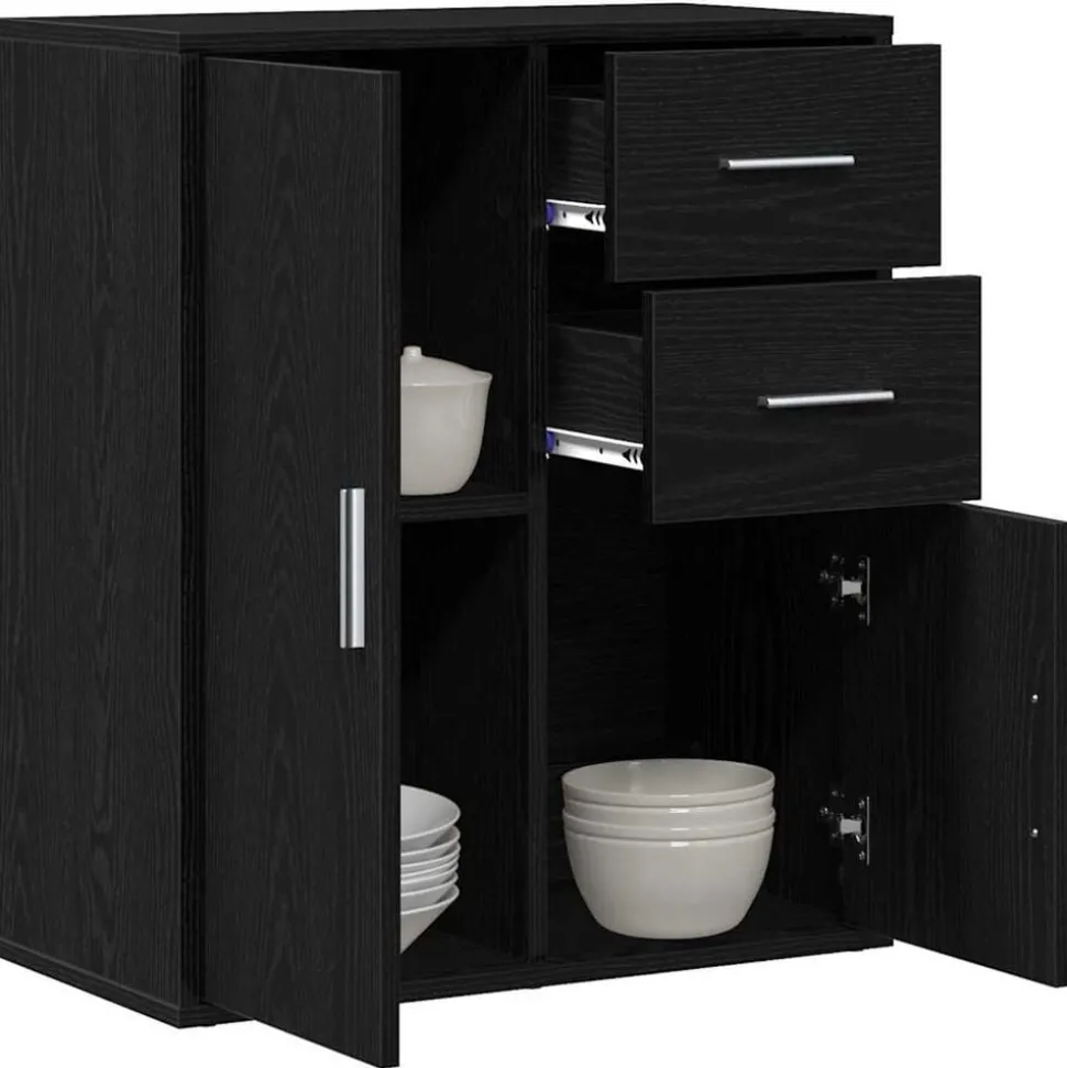 vidaXL Dressoir met lade Zwart Eiken 60 x 31 x 70 cm Bewerkt hout