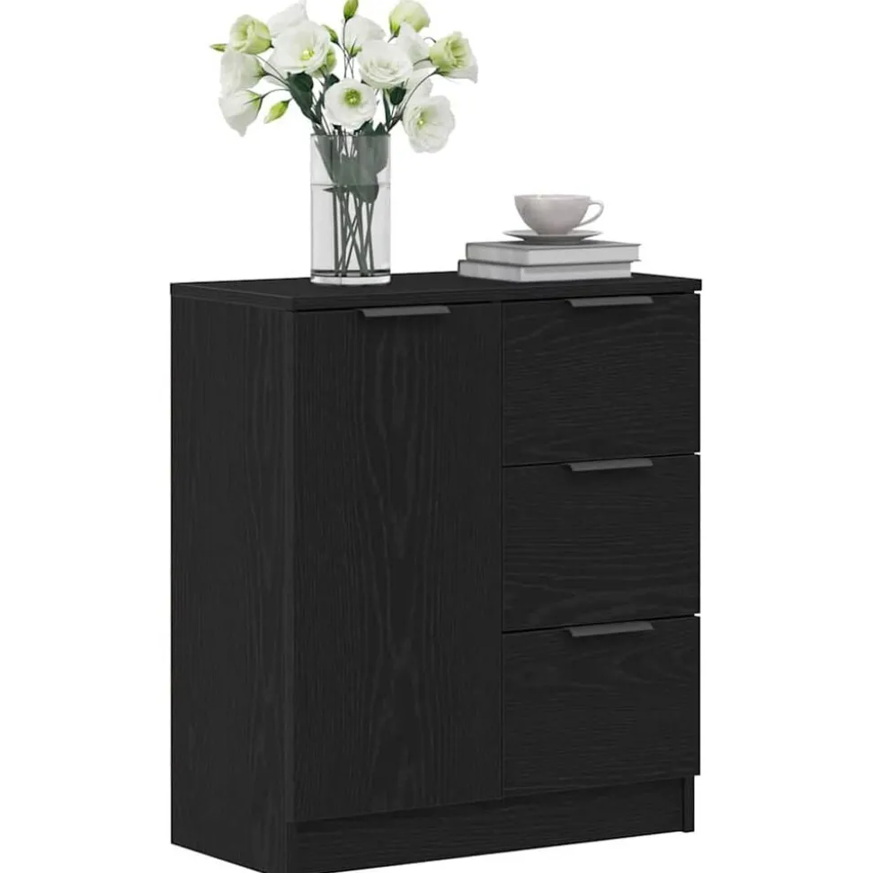 vidaXL Dressoir met lade Zwart Eiken 60 x 30 x 70 cm Bewerkt hout