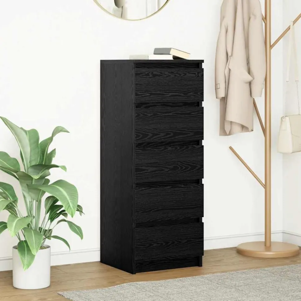 vidaXL Dressoir met lades 37,5x35x99 cm spaanplaat zwart eikenkleurig