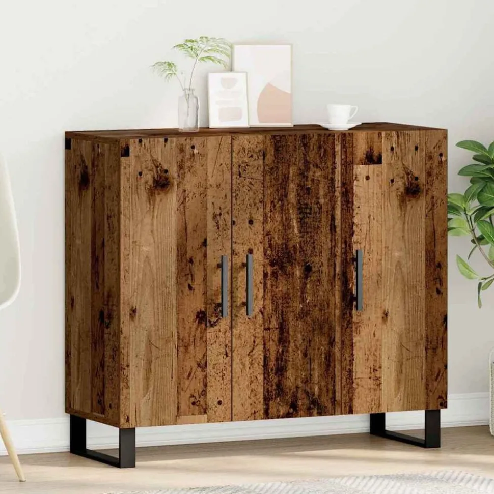 vidaXL Dressoir Oudhout 90 x 34 x 80 cm Bewerkt hout