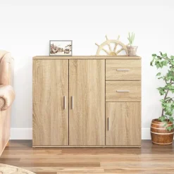 vidaXL Dressoir Sonoma Eiken 91x29,5x75 cm Bewerkt Hout