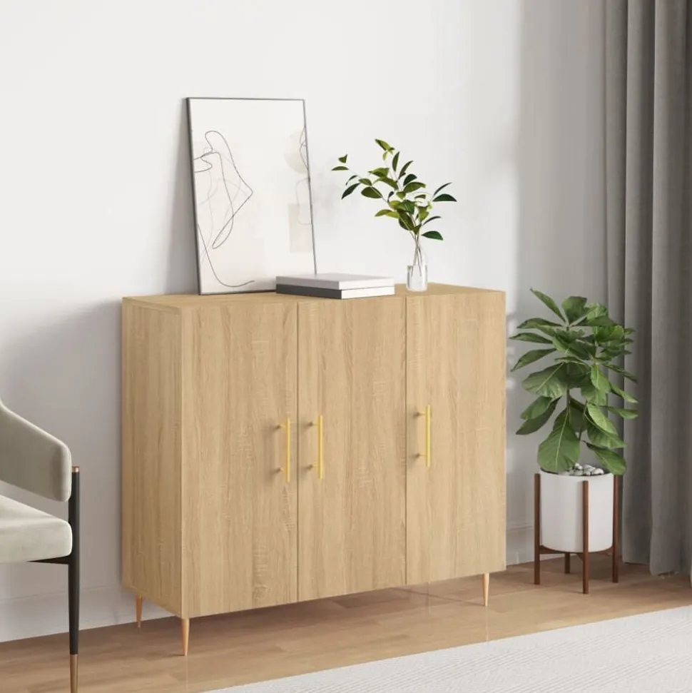 vidaXL Dressoir 90x34x80 cm bewerkt hout sonoma eikenkleurig