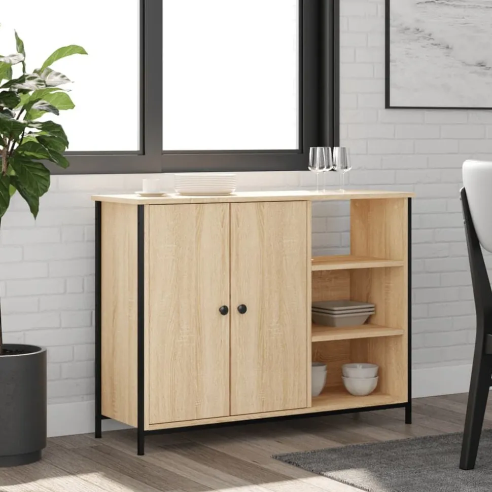 vidaXL Dressoir 100x33x75 cm bewerkt hout sonoma eikenkleurig