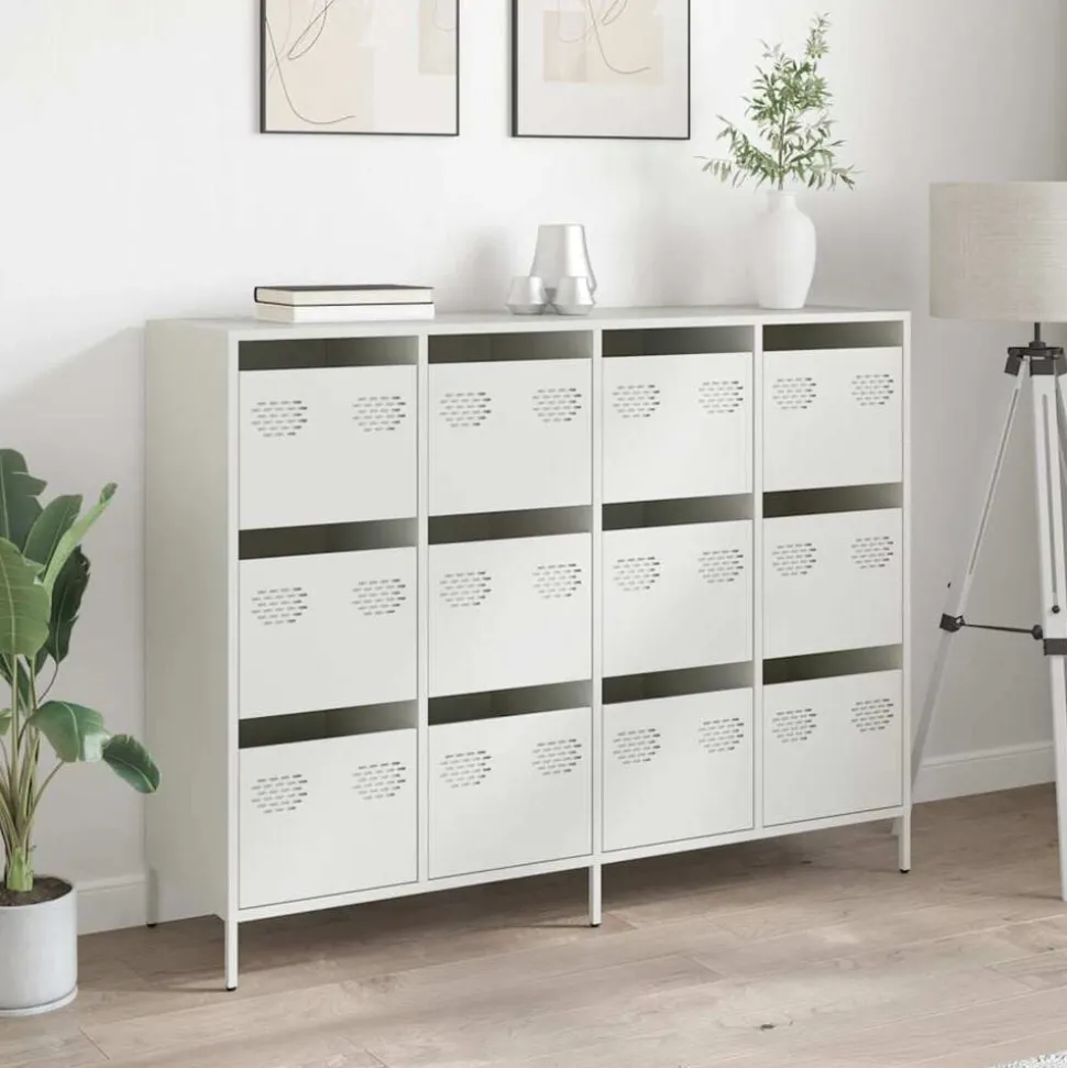 vidaXL Dressoir 135x39x103,5 cm koudgewalst staal wit