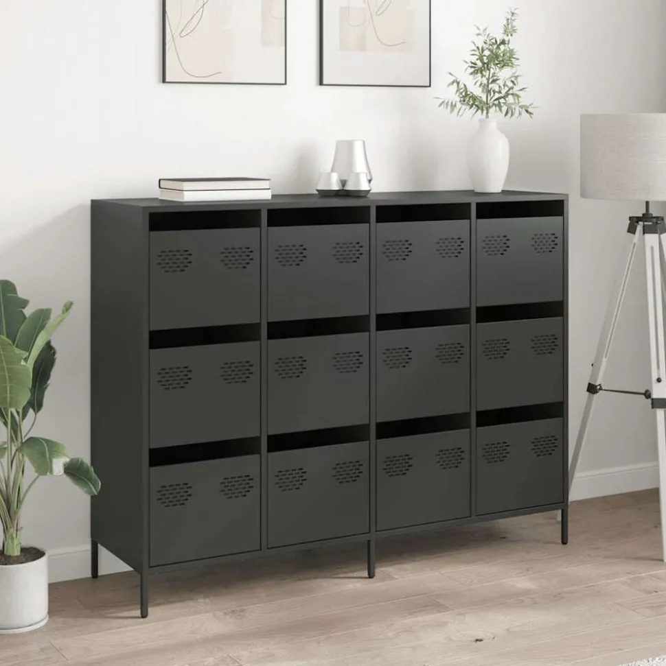 vidaXL Dressoir 135x39x103,5 cm koudgewalst staal zwart