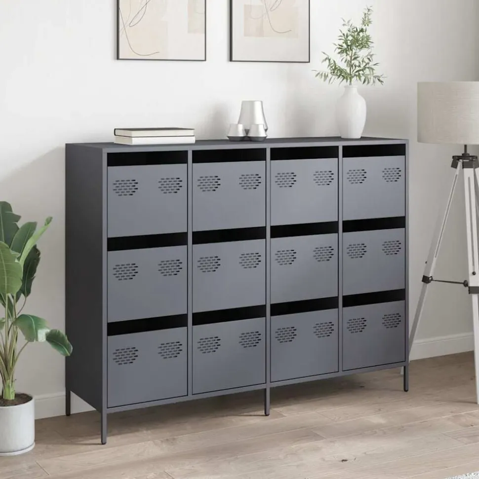 vidaXL Dressoir 135x39x103,5 cm koudgewalst staal antracietkleurig