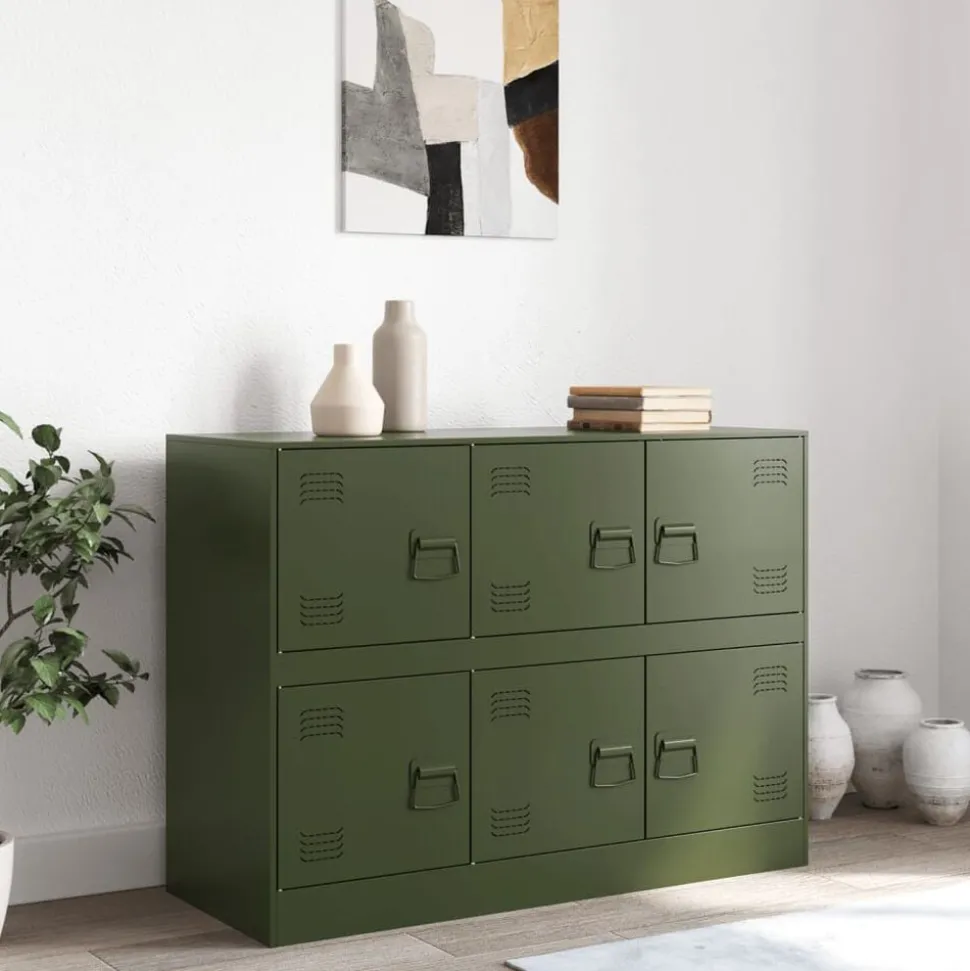 vidaXL Dressoir 99x39x73 cm staal olijfgroen