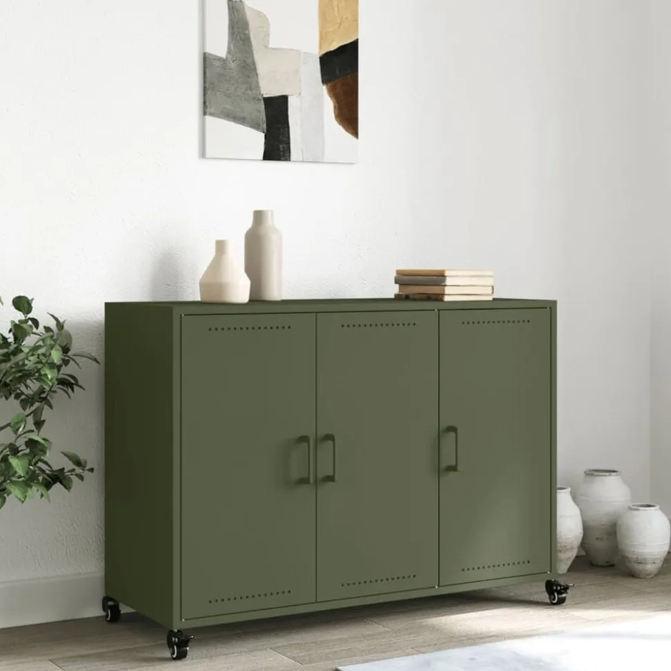 vidaXL Dressoir 100,5x39x72 cm staal olijfgroen