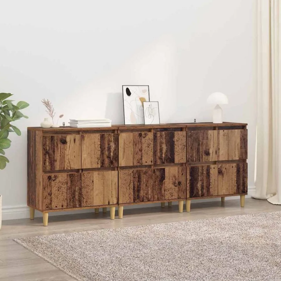 vidaXL Dressoirs 3 pcs Oud Hout 60 x 35 x 70 cm Bewerkt hout