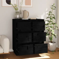 vidaXL Dressoirs 2 st 32x34x75 cm massief grenenhout zwart