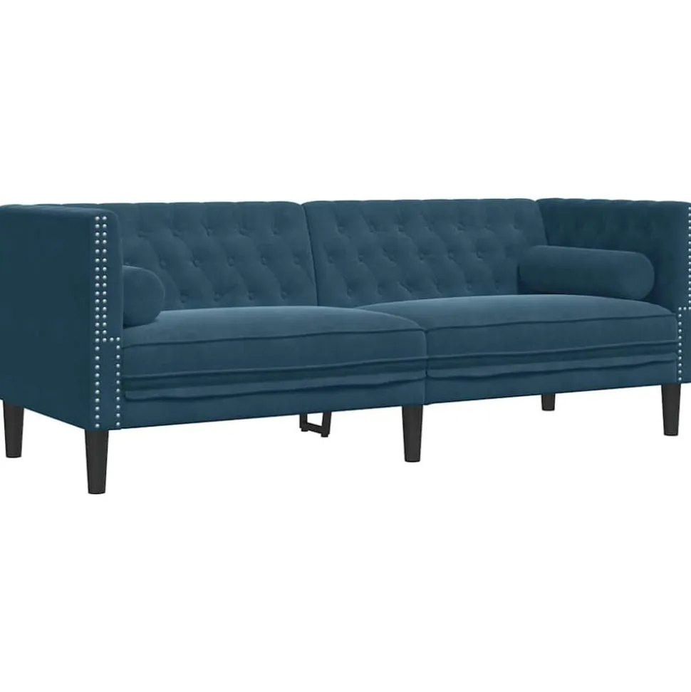 vidaXL Driezitsbank Chesterfield-stijl met bolsters fluweel blauw