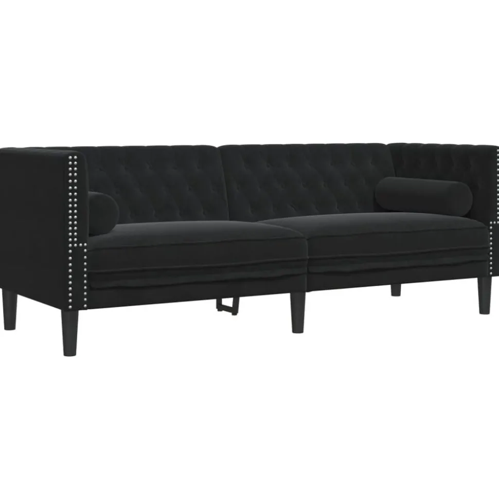 vidaXL Driezitsbank Chesterfield-stijl met bolsters fluweel zwart