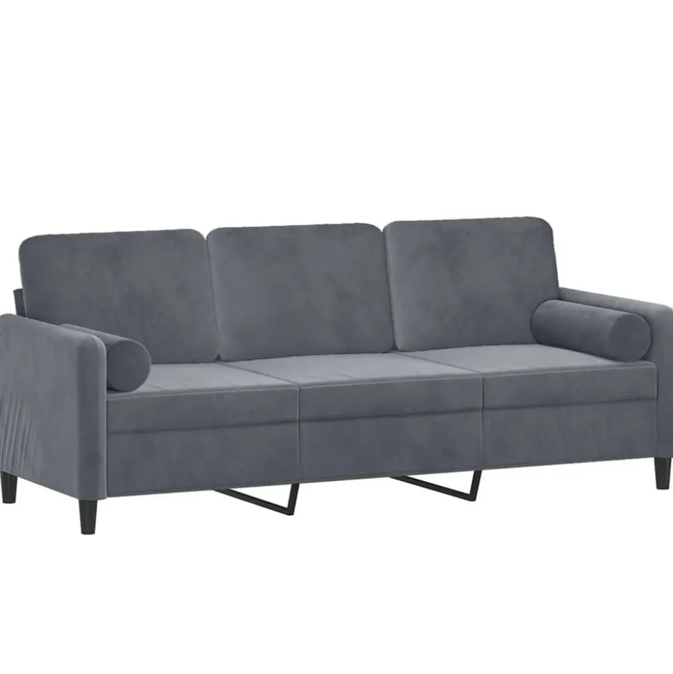 vidaXL Driezitsbank met sierkussens 180 cm fluweel donkergrijs
