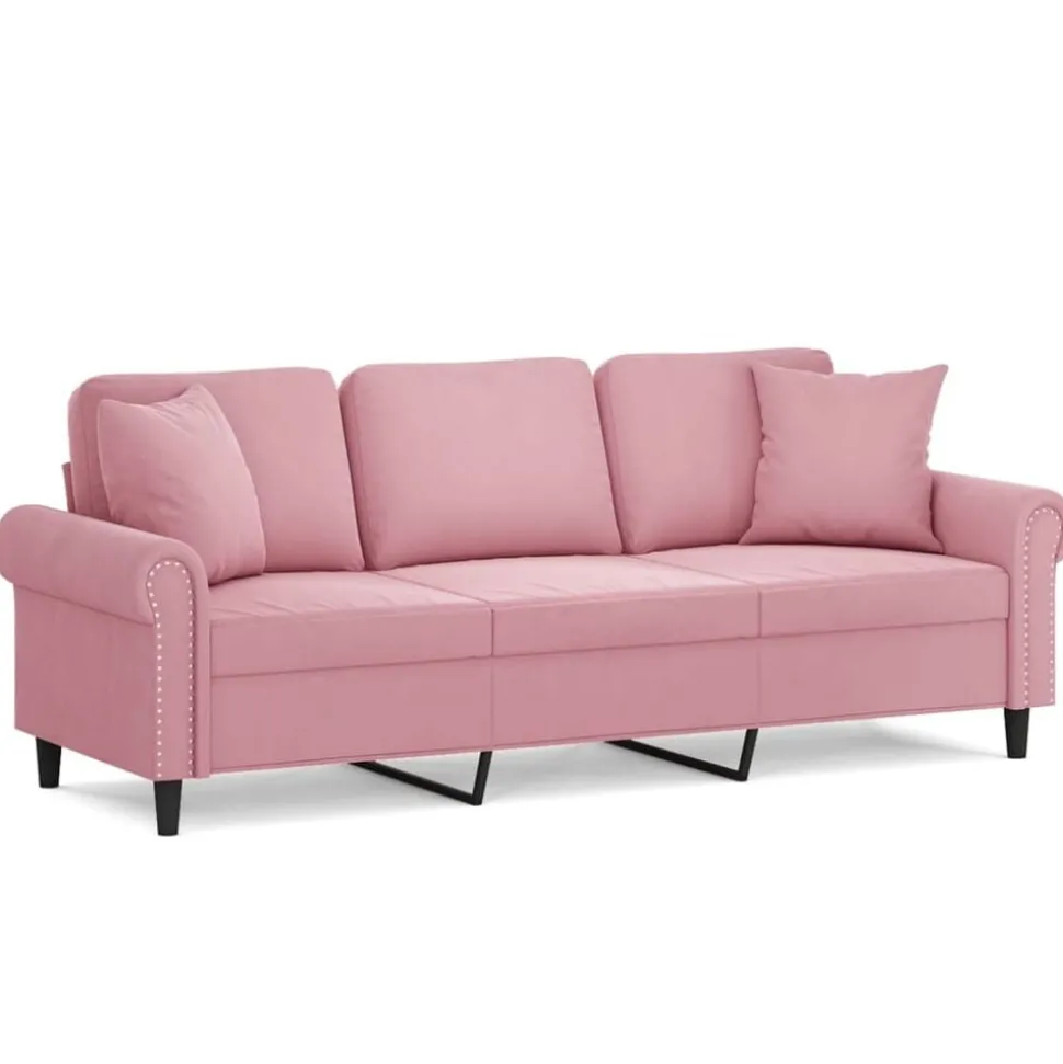 vidaXL Driezitsbank met sierkussens 180 cm fluweel roze